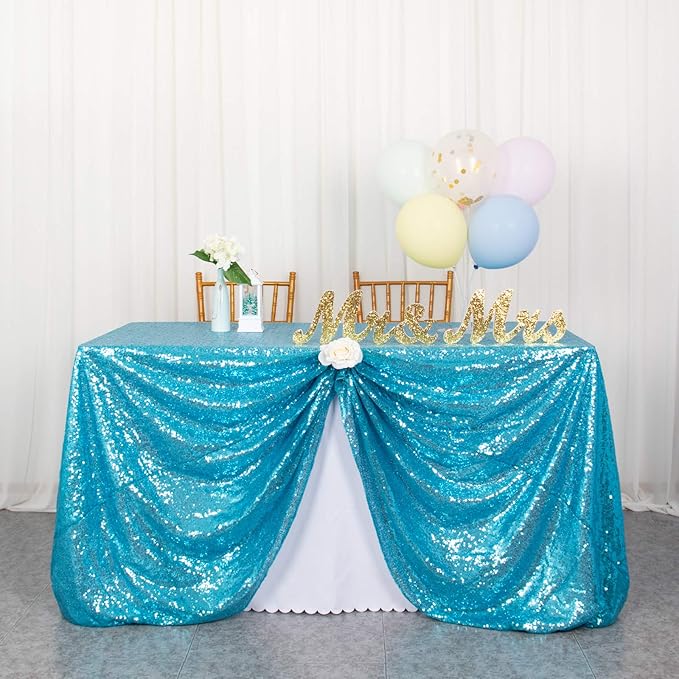 ShinyBeauty Sequin Tablecloth 72x72-Inch Turquoise Square Sequin Table Cover by ShinyBeauty