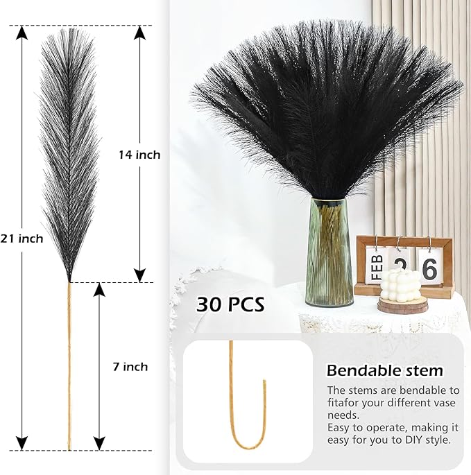 Black Pampas Grass Decor 30 Pcs 21.7 Inch Faux Pampas Grass Bulk Artificial - Image 5