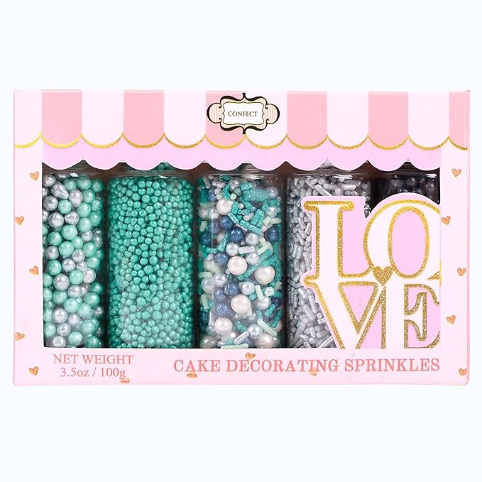 Confect Edible Sprinkles | Navy Blue & Teal Dragees, Bright Blue Sparkling - Image 8