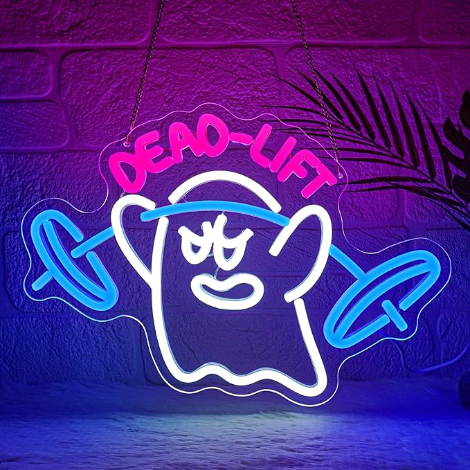 Dumbbell Neon Sign, Neon Signs for Wall Decor, Gym Neon Sign, Ghost Dead Lift by YourVibeYourNeon
