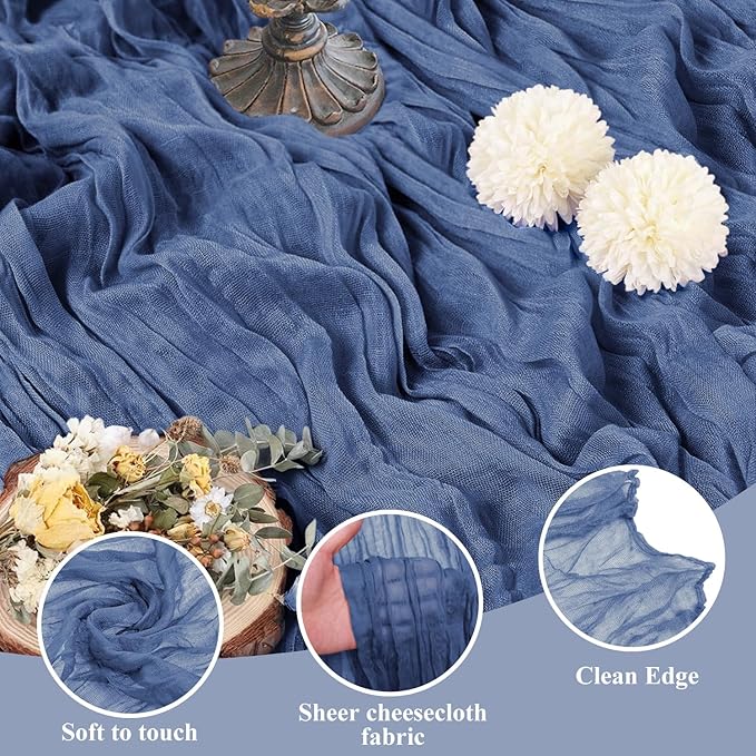 Asee'm 2pcs Cheesecloth Table Runner 120 Inches Long Blue Boho Gauze Cheese - Image 3