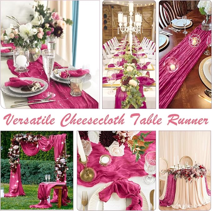 3 Pack Hot Pink Cheesecloth Table Runner Summer Sheer Fuschia Cheese Cloth - Image 5