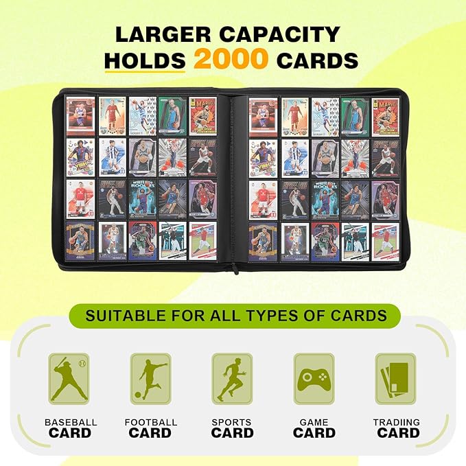 20-Pocket Card Binder, Trading Card Binder Holds 2000 Cards, Premium Zippered - Image 4