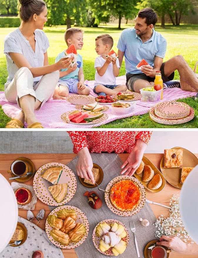 141 Pieces Pink Gold Party Supplies, Party Dinnerware Sets Include Paper Plates - Image 6