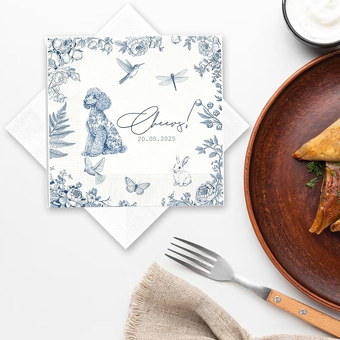 Luxury Personalized Dog Wedding Napkins, Custom Wedding Cocktail Napkin - Image 5
