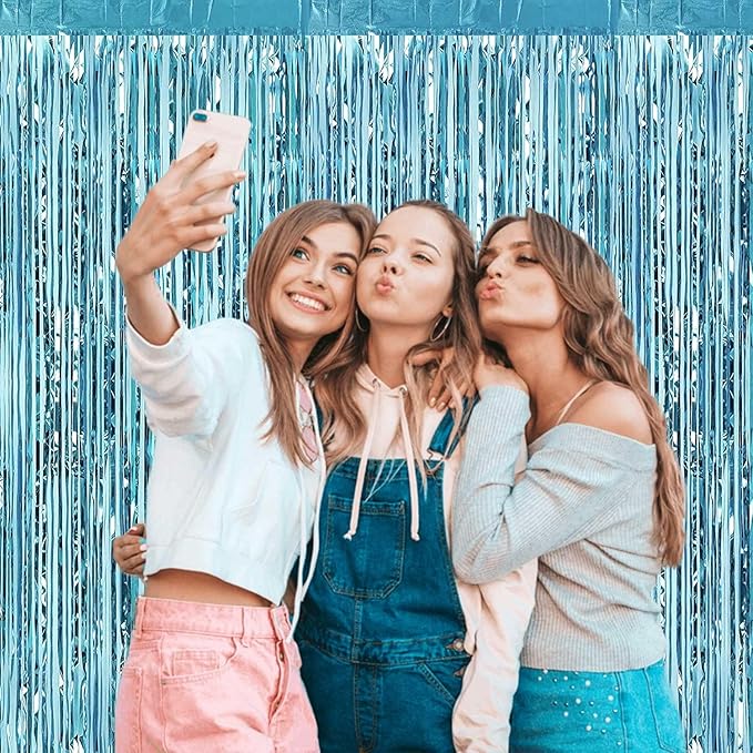 4 Pack Light Blue Foil Fringe Curtain Backdrop, 3.28Ft x 8.2Ft Metallic Tinsel - Image 4