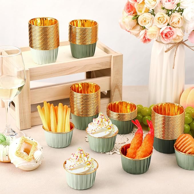 Geiserailie 100 Pcs Sage Green Cupcake Liners Gradient Green Cupcake Foil - Image 4