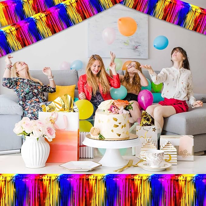 6 Pack 10 Ft Rainbow Foil Fringe Garland Metallic Streamers Tinsel Banner Wall - Image 5