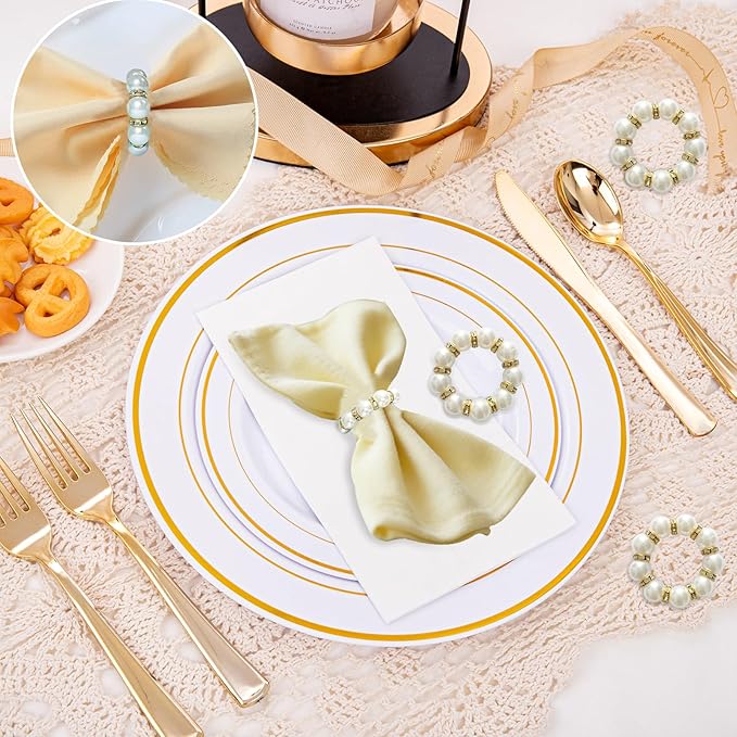 100 Pcs Gold Disposable Napkin Rings, Delicate Pearl Napkin Ring Holder - Image 3