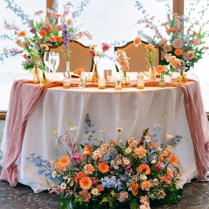 Sioloc 5 Pack Peach Coral Cheesecloth Table Runner Fall Autumn Decor - Image 2