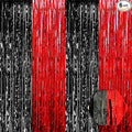 6 Pack Black Red Foil Fringe Curtain Backdrop, 3.28Ft x 8.2Ft Metallic Tinsel by Ferwzsr