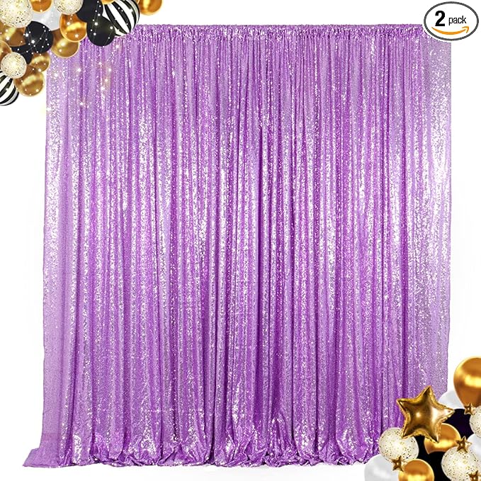 ShinyBeauty Lavender Sequin Backdrop Curtains 2 Panels 4x8FT Shimmer by ShinyBeauty