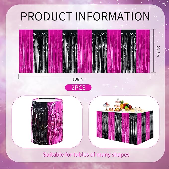 BEISHIDA 2 Pack Hot Pink Black Table Skirts Party Decorations Purple Metallic - Image 2