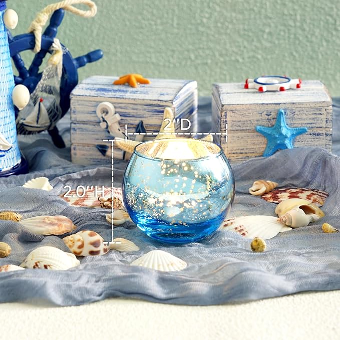 Homemory 24 Pcs Blue Votive Candle Holders, Round Mercury Glass Candle Holder - Image 2