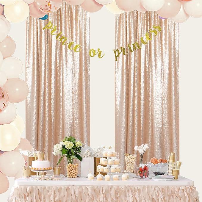 ShinyBeauty Champagne Backdrops 2 Pieces Sequin Curtains 4FTx7FT Photograph - Image 5