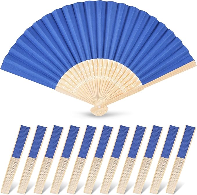 JOHOUSE 12 Pcs Paper Folding Hand Fans, 8.3 Inch Dark Blue Paper Fans Handheld by JOHOUSE