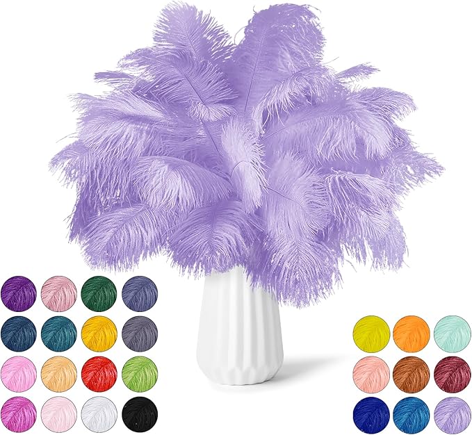 NEWONG 30pcs Light Purple Ostrich Feathers Natural Bulk 9-12in（23-30cm） Vase by NEWONG