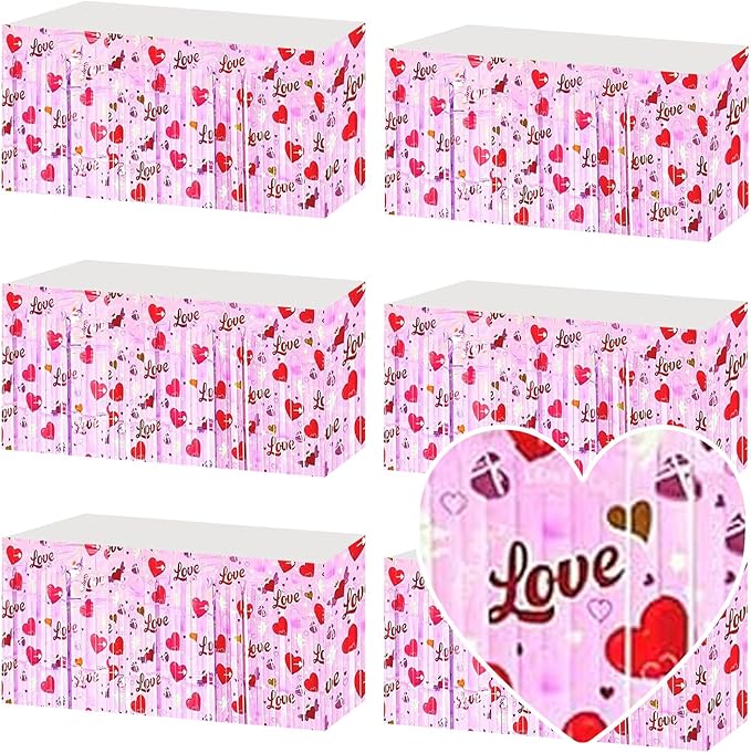 6 Pack 29x108 Inch Love Pink Wave Foil Fringe Table Skirts Metallic Banner by Mebiornt
