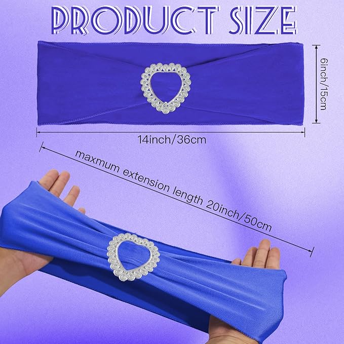 100PCS Spandex Stretch Royal Blue Chair Sashes Bows Universal Elastic Chair - Image 2