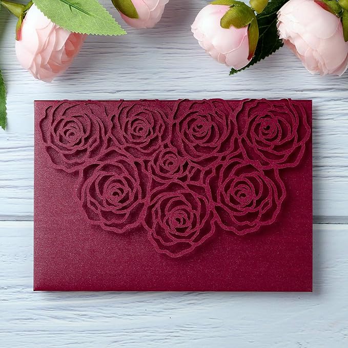 20 Pcs Laser Cut Wedding Invitations Card Pocket - Image 3
