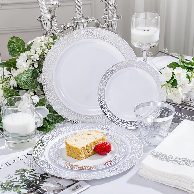 Festiva 350PCS Silver Plastic Dinnerware Set - Image 5