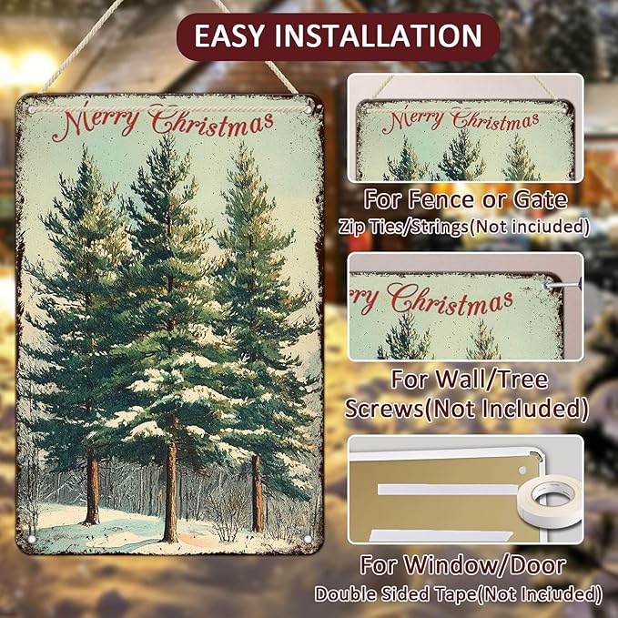 Vintage Christmas Decor Sign Christmas Tree Metal Tin Sign Merry Christmas - Image 3