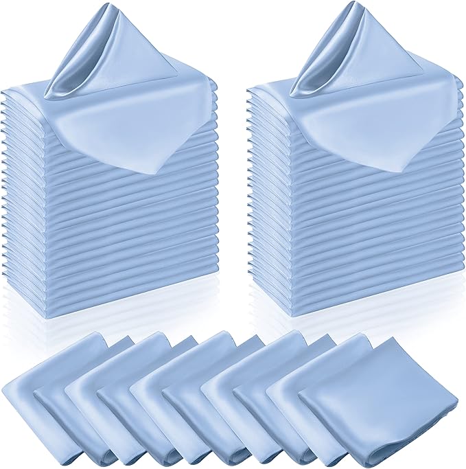 Manyshofu 60 Piece Baby Blue Satin Napkins by Manyshofu