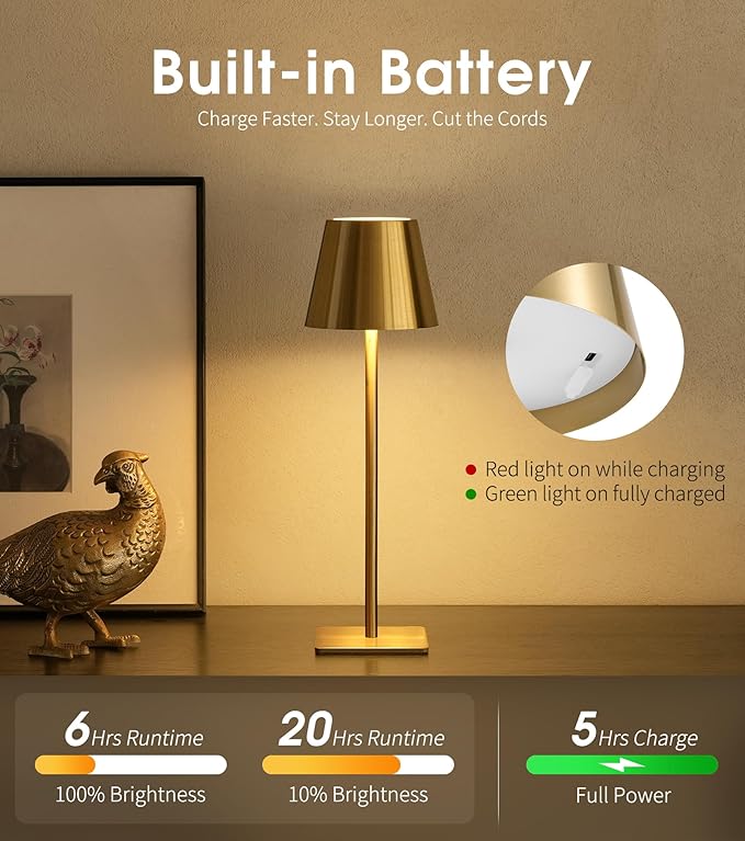 UME Cordless Table Lamp, Battery Operated Lamp - Image 5