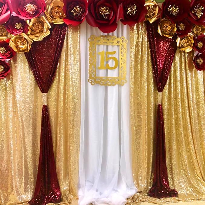 JYFLZQ Burgundy Sequin Backdrop Curtains 7ft x 7ft 1 Panel Glitter Photo Booth - Image 3