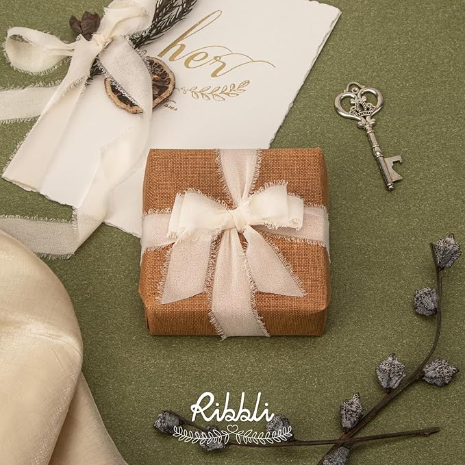 Ribbli Cream White Ribbon 1 Inch x 3 Rolls Total 24 Yards Cream Handmade Fringe - Image 3