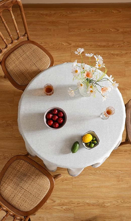 ISAENNE Designer Vintage Linen Elegant Round Tablecloth, Chinoiserie Floral - Image 7
