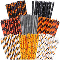 Cooraby 200 Pieces Halloween Paper Straws Pumpkin Bat Spider Web Pattern Straws by Cooraby