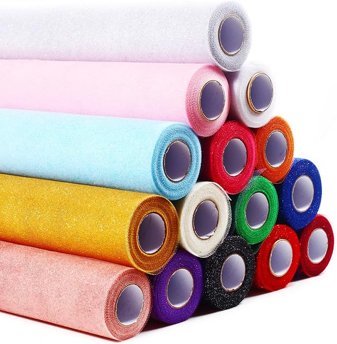 ICOSHOW Sparkling Tulle Rolls, 15” by 30 Yards Glitter Tulle Spool Ribbon Fabric - Image 8