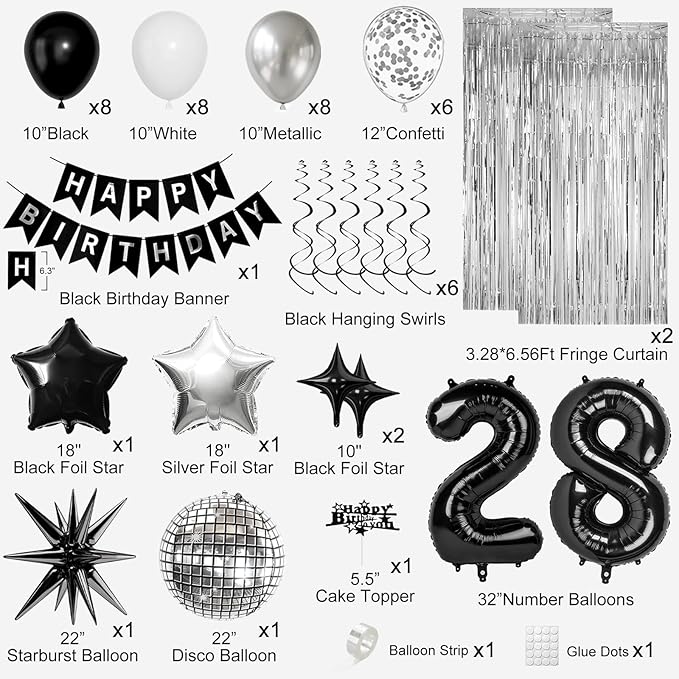28th Birthday Decorations for Men Women, Fringe Curtains Kit - Image 2
