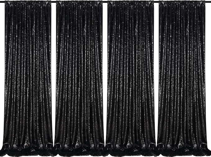 Black Sequin Backdrop 4 Panels 2FTx8FT Halloween Backdrop Curtains Party by QueenDream