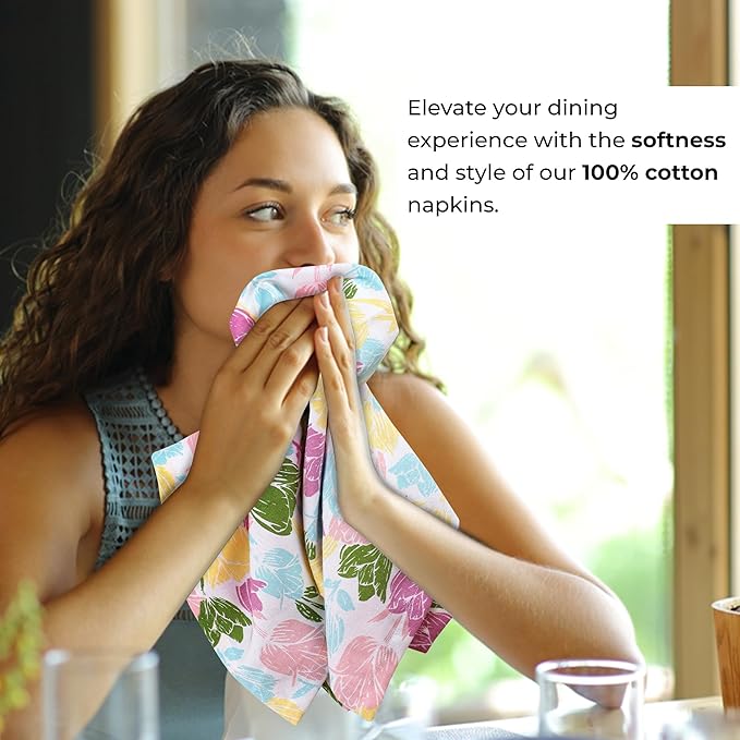 Urban Villa Easter Cloth Napkins Tulip Print 100% Cotton Absorbent Dinner - Image 5