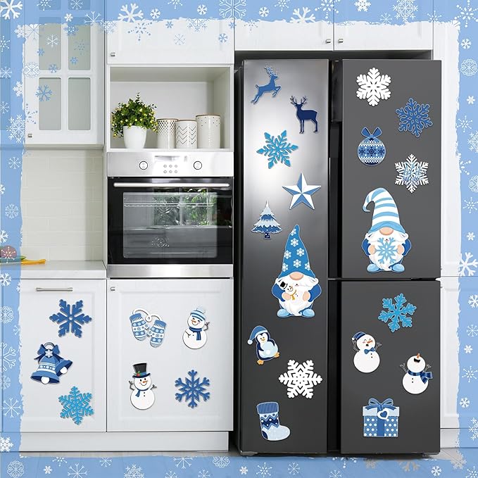 Xuhal 25 Pcs Christmas Magnets Decoration Winter Blue Gnome Snowman Snowflake - Image 4