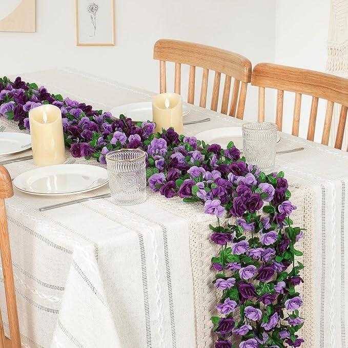 KHOYIME 18 Pack 144 FT Artificial Flower Garland, Fake Purple Roses Vines Silk - Image 2