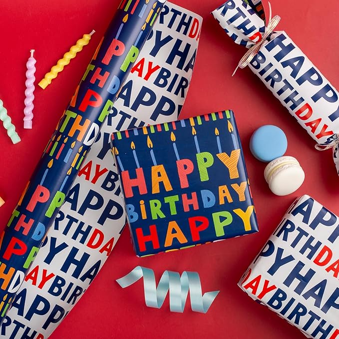 Yarcony Reversible Birthday Wrapping Paper Roll - Image 4