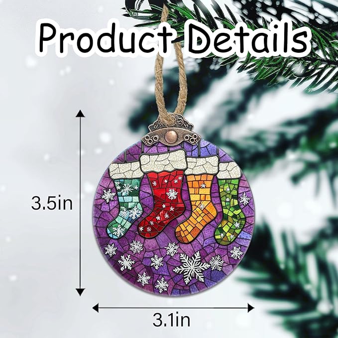 Stained Glass Christmas Decorations, Colorful Stockings Purple Suncatcher - Image 6