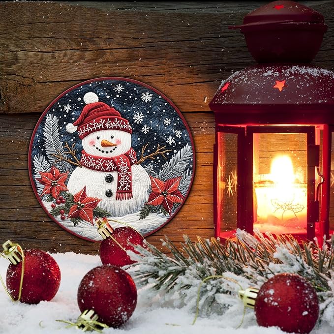 Round Christmas Snowman Decor Metal Tin Sign - Image 5