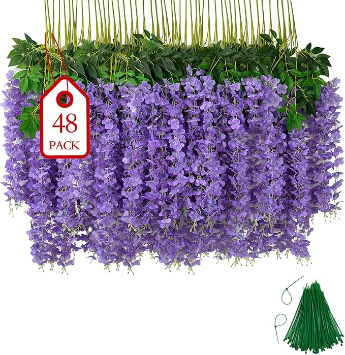 48 Pcs of Wisteria Hanging Flowers, 3.75 Feet Fake Wisteria Flower Strings by Unknown