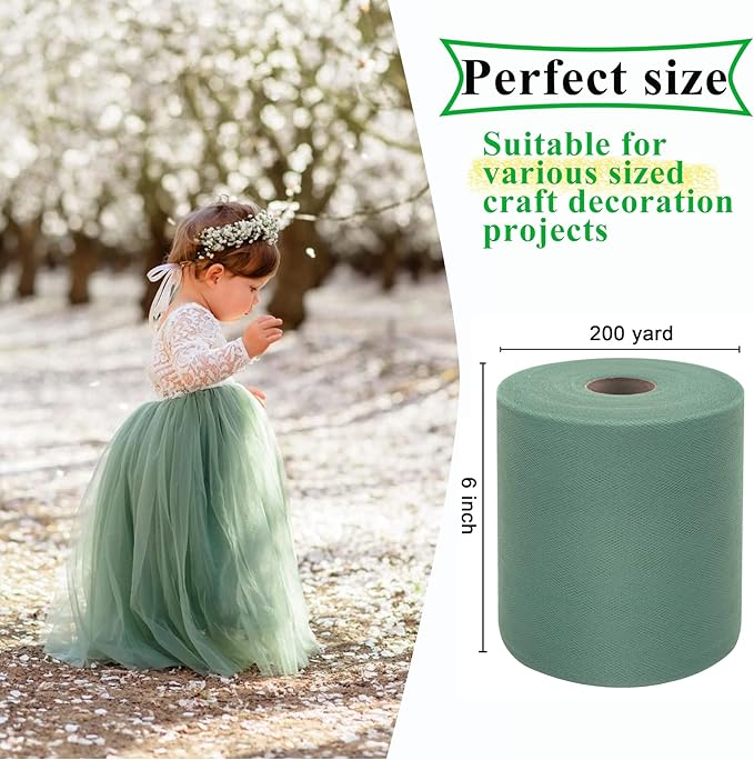 Sage Green Tulle Fabric Rolls 6 Inch by 200 Yards Fabric Spool Tulle Ribbon - Image 2