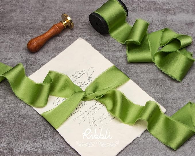 Ribbli Avocado Green Silk Satin Ribbon - Image 3