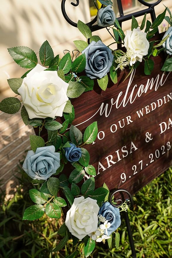 PONATIA 5FT Handcrafted Artificial Rose Flower Garland, Dusty Blue Flowers - Image 9