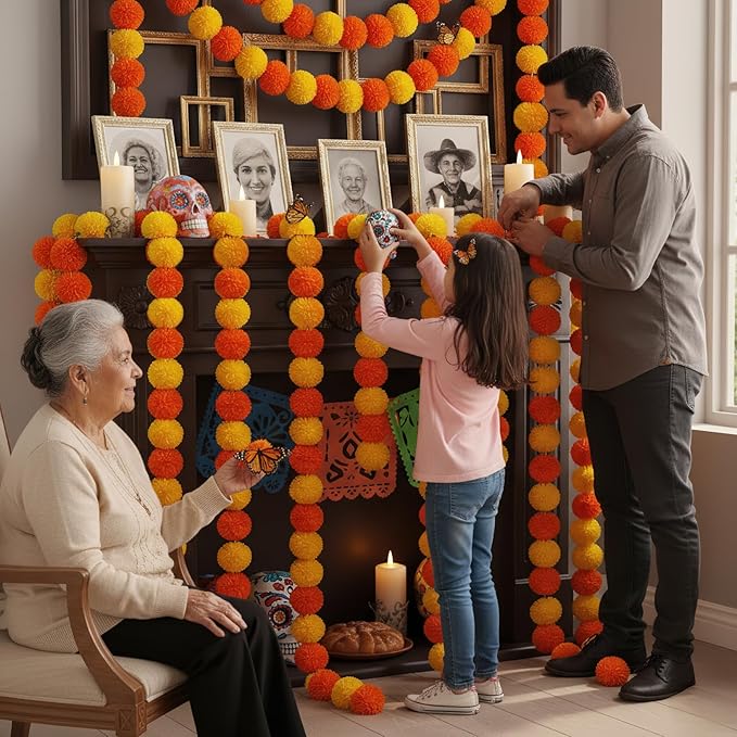 Marigold Garland for Decoration 5 Packs × 5ft Artificial Marigold Garlands - Image 4