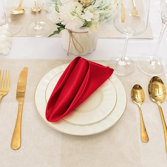 50 Pieces Red Satin Napkins, Silky Soft Smooth Washable Napkins - Image 4