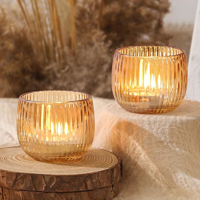 Set of 6 Ribbed Glass Votive Candle Holders, and Home Decor - Image 7