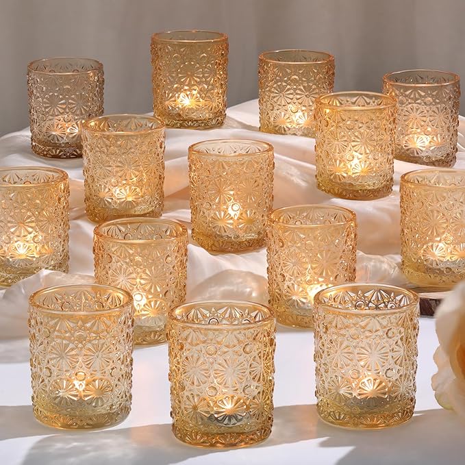 Gold Votive Candle Holder Set of 36, Flower Tea Lights Candles Holders by Lanttu