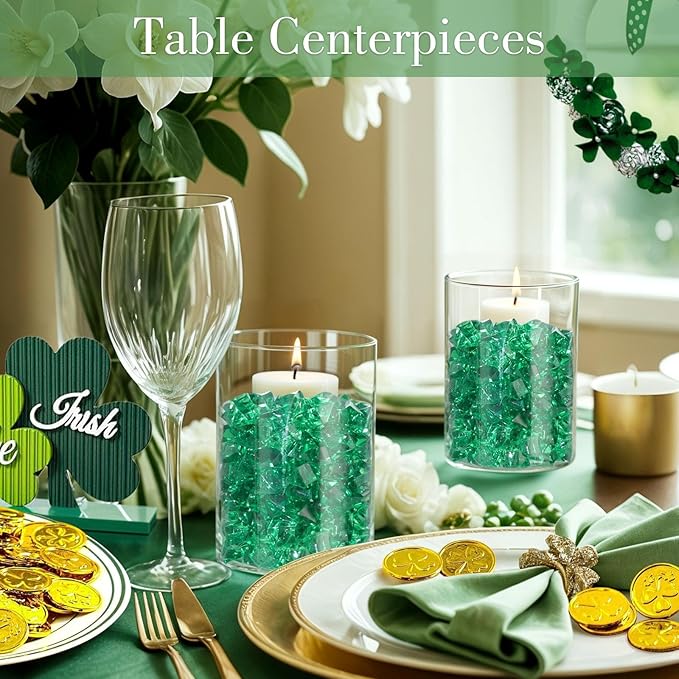 DomeStar 150PCS Fake Ice, Vase Fillers Green Acrylic Fake Diamonds Plastic Gems - Image 2